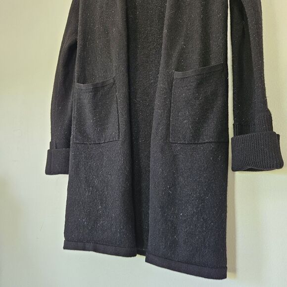 Theory Long Knit Cardigan Womens S Black Wool Blend Pockets Neutral Quiet Luxury - Picture 4 of 9